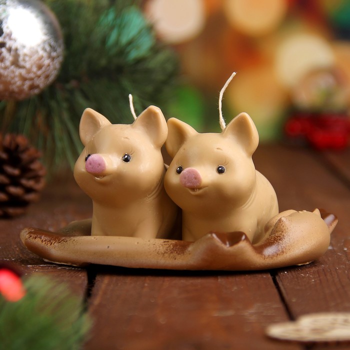 Набор свечей "Три поросёнка" бежевый, 7х11см