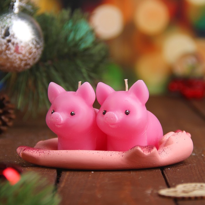 Набор свечей "Три поросёнка" розовый, 7х11см