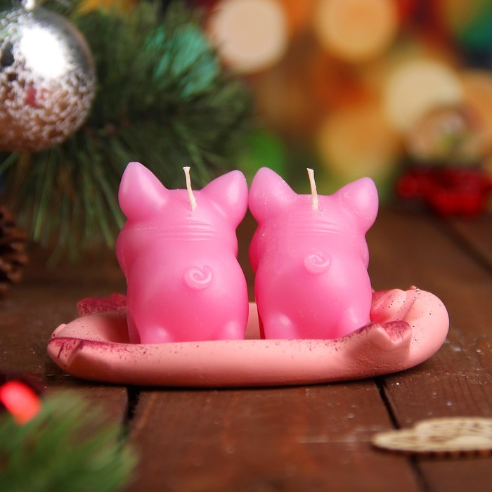 Набор свечей "Три поросёнка" розовый, 7х11см