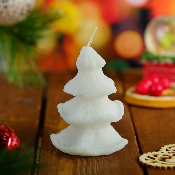 Свеча новогодняя "Ёлка вязаная" белая, 6х8см