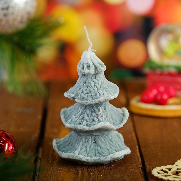 Свеча новогодняя "Ёлка вязаная" серая, 6х8см