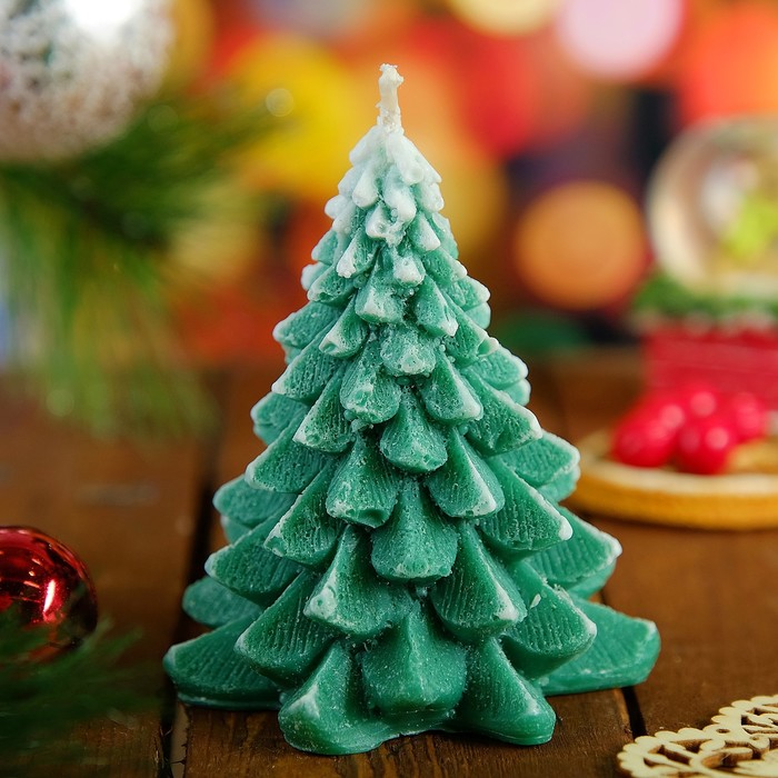 Свеча новогодняя "Ёлочка пушистая" зелёная, 10см