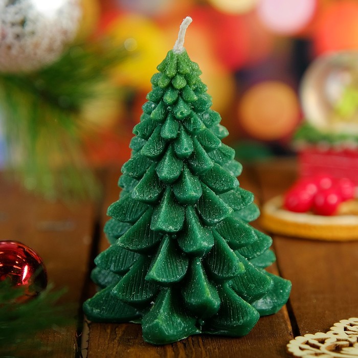 Свеча новогодняя "Ёлочка пушистая" тёмно-зелёная, 10см