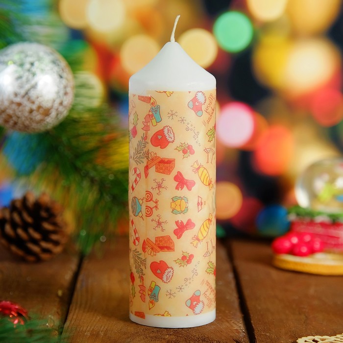 Свеча "Орнамент Merry Christmas" 5х15,5см