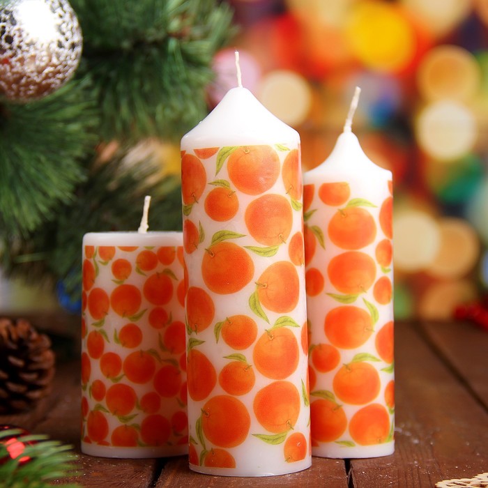 Набор свечей "Апельсиновый принт" 3 штуки в упаковке