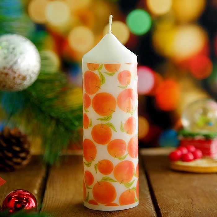 Свеча цилиндр "Апельсиновый принт" 5х15,5см