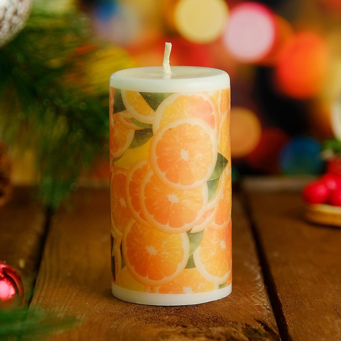 Свеча цилиндр "Сочный апельсин" 5,2х9,5см