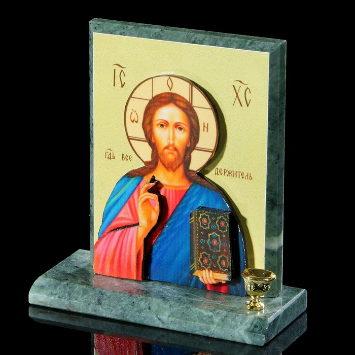 Икона объёмная "Иисус", жёлтый фон, змеевик, с подсвечником