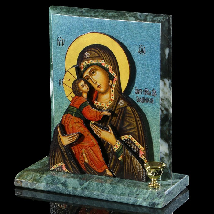 Икона объёмная "Божья Матерь", змеевик, с подсвечником