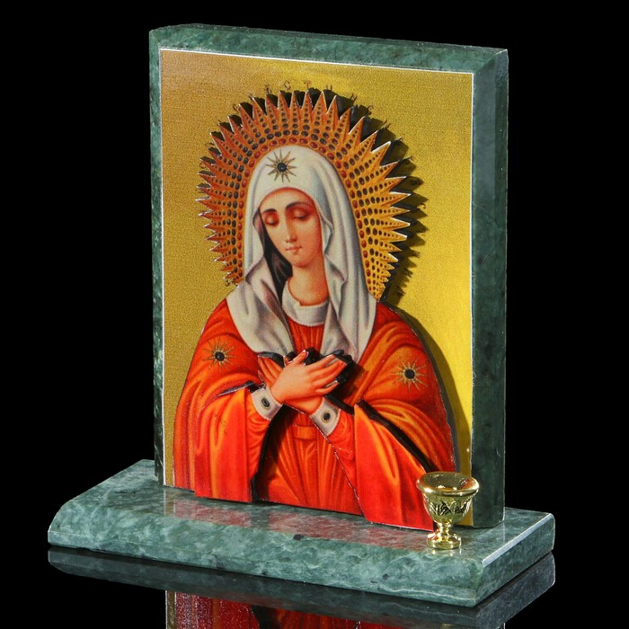 Икона объёмная "Богородица", змеевик, с подсвечником