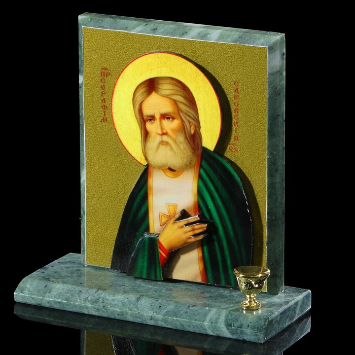 Икона объёмная "Серафим", змеевик, с подсвечником