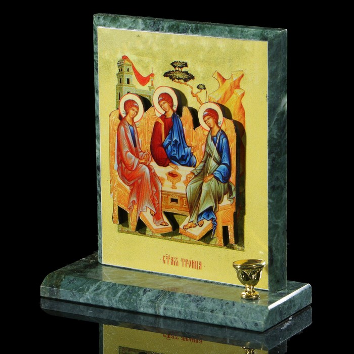Икона объёмная "Троица", змеевик, с подсвечником