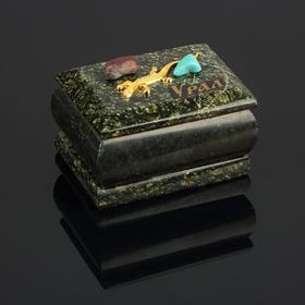 Шкатулка 'Урал' прямоугольная, змеевик, с декоративным камнем, 7,5х5,5х5,5 см Ош