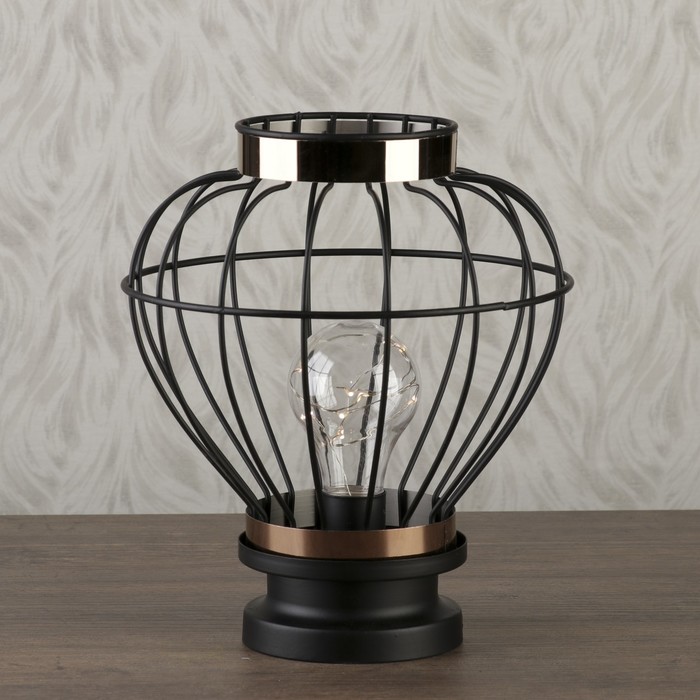 Светильник "Вазон" LED 3хААА черный/золото 19х19х25см