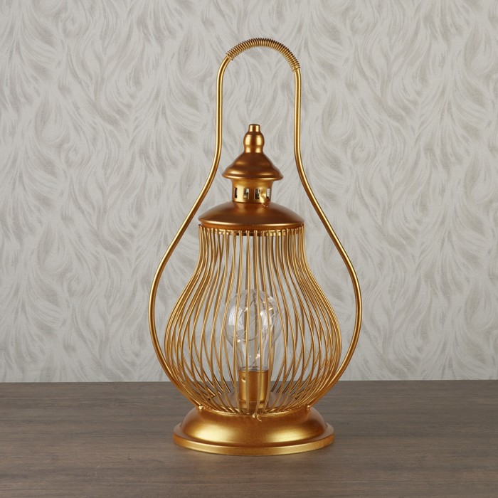 Светильник настольный "Старая лампа" LED 3хАА золото 16х20х38см