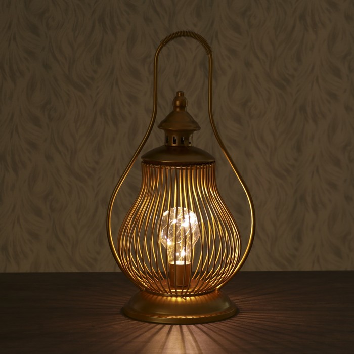 Светильник настольный "Старая лампа" LED 3хАА золото 16х20х38см