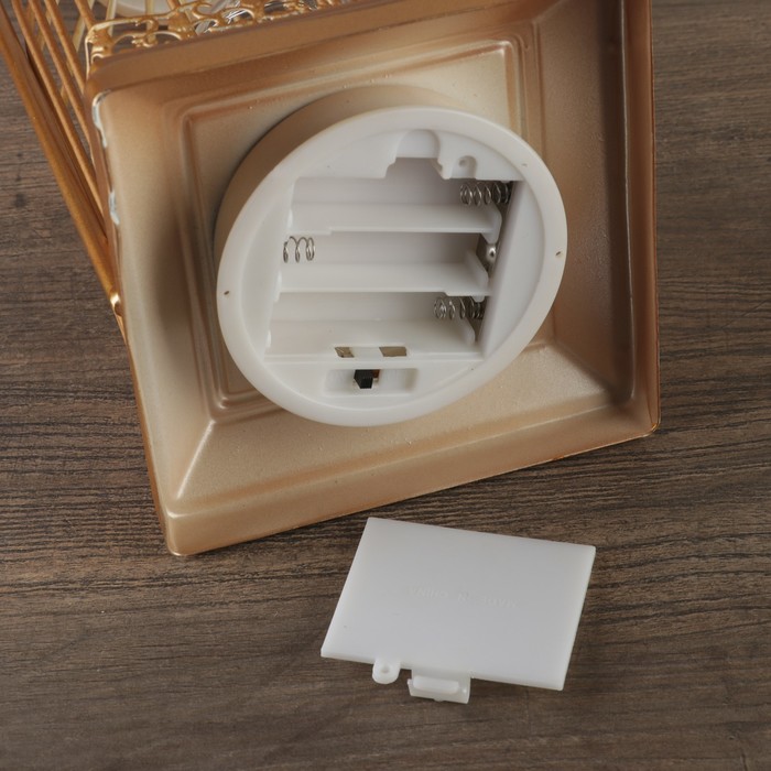 Светильник настольный "Синица на клетке" LED 3хАА золото 12,5х13х38см