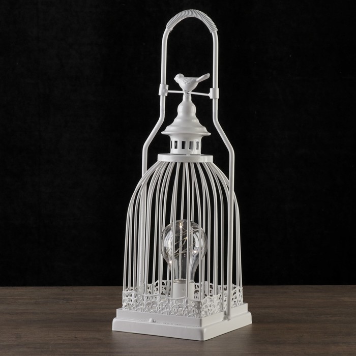 Светильник настольный "Синица на клетке" LED 3хАА белый 12,5х13х38см