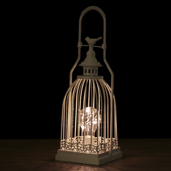 Светильник настольный "Синица на клетке" LED 3хАА белый 12,5х13х38см