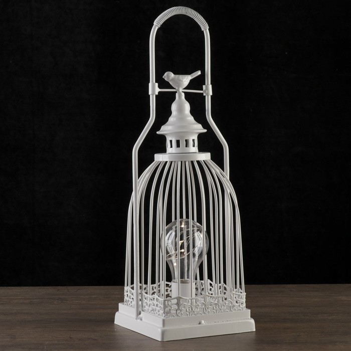 Светильник настольный "Синица на клетке" LED 3хАА белый 12,5х13х38см