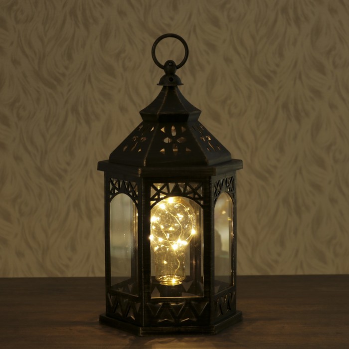 Светильник настольный "Старый фонарь" LED 3хААА черный 16,7х18,5х34см