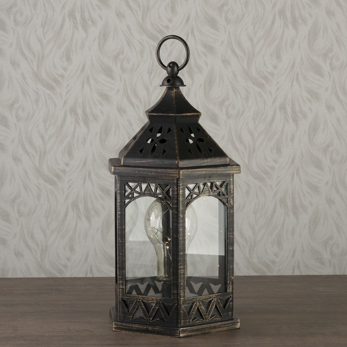 Светильник настольный "Старый фонарь" LED 3хААА черный 16,7х18,5х34см