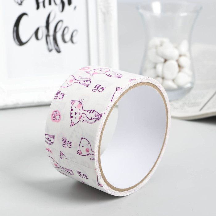 Клейкая лента декоративная пластик "Кошечка" ширина 4,8 см намотка 5 метров