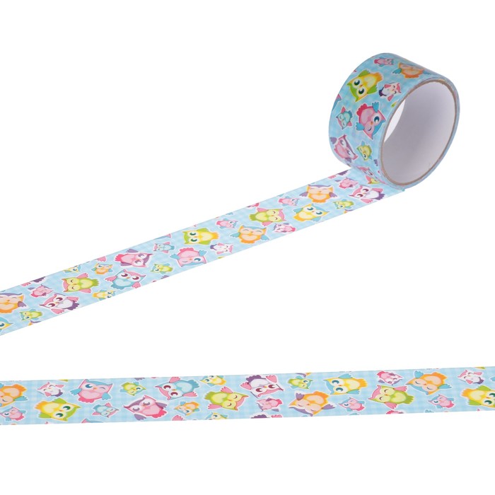 Клейкая лента декоративная пластик "Совушки" ширина 4,8 см намотка 5 метров