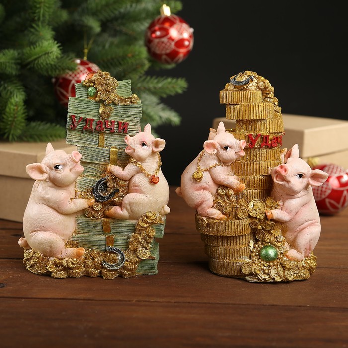 Копилка полистоун "Хрюшки с пирамидой денег" МИКС 15,5х11,5х9 см