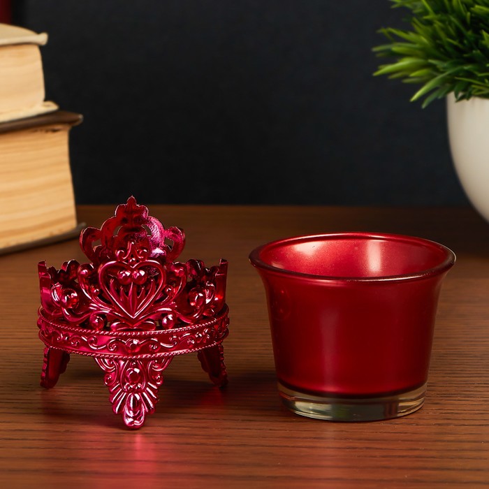 Подсвечник пластик, стекло "Цветок лотоса" красный 6,5х6х6 см