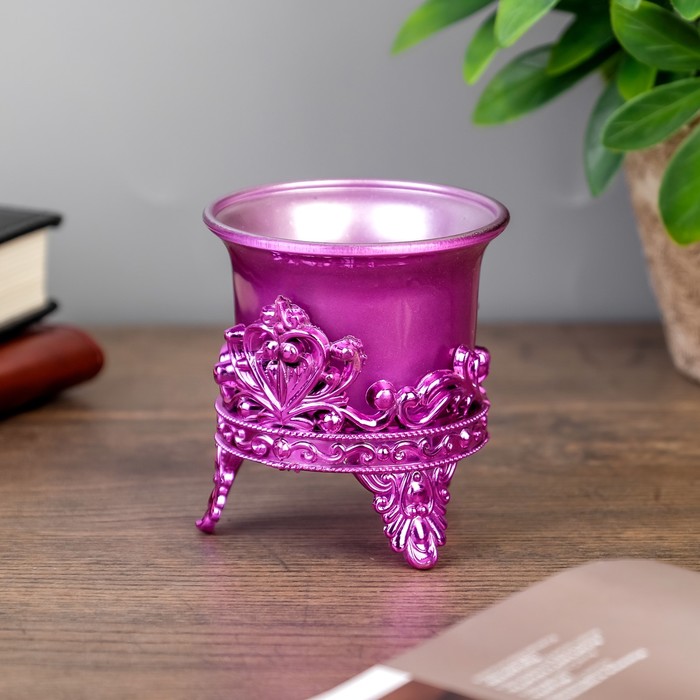 Подсвечник пластик, стекло "Цветок лотоса" фиолет 6,5х6х6 см