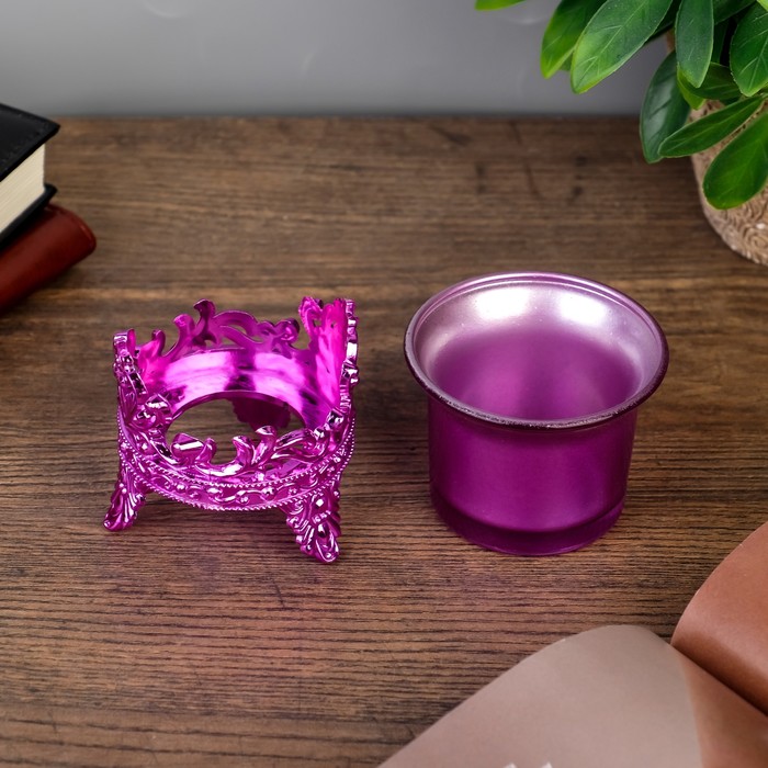 Подсвечник пластик, стекло "Цветок лотоса" фиолет 6,5х6х6 см
