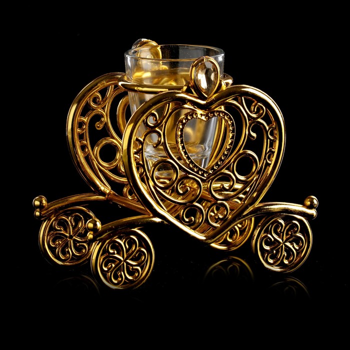 Подсвечник пластик, стекло "Карета" золото 9,5х10х6 см