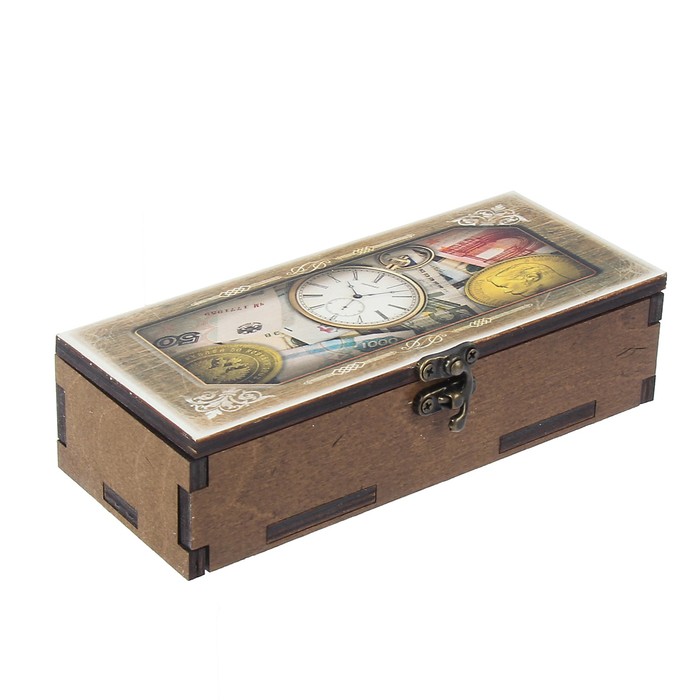 Шкатулка дерево "Часы" 18х7,5х4 см