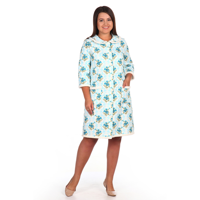 Халат женский на пуговицах Аида цвет голубые цветочки, р-р 46