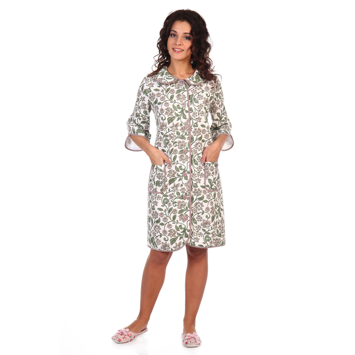 Халат женский на пуговицах Персея цвет зеленые листья, р-р 50