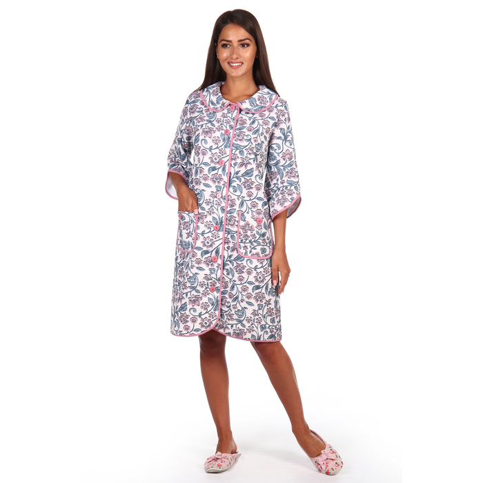 Халат женский на пуговицах Персея цвет голубые листья, р-р 44