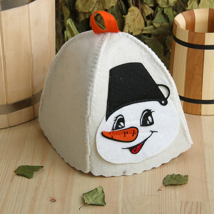 Шапка банная детская с аппликацией "Снеговик", войлок