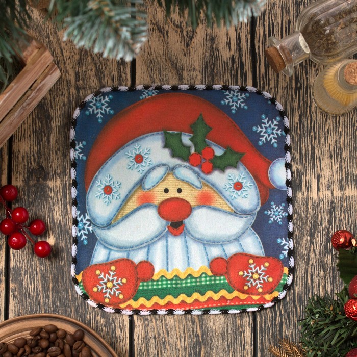 Полотенце микрофибра "Доляна" Дед Мороз, 20х20 см, 400 гр/м2