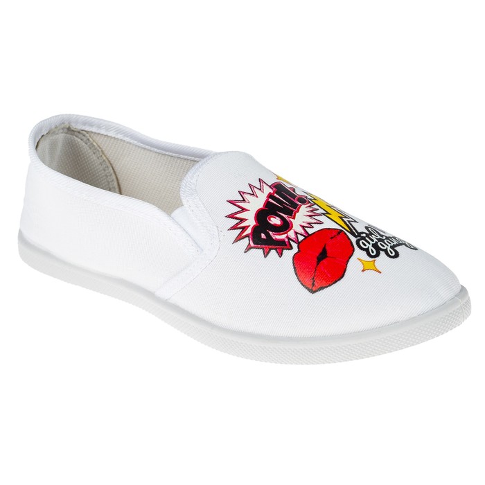 Слипоны KAFTAN женские с наклейкой "Oh yeah", белый, 39 р-р