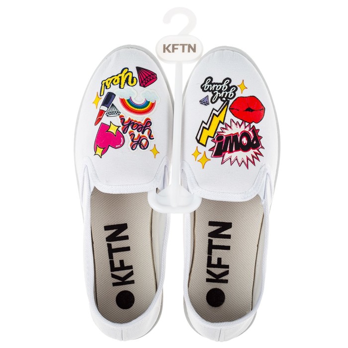 Слипоны KAFTAN женские с наклейкой "Oh yeah", белый, 39 р-р
