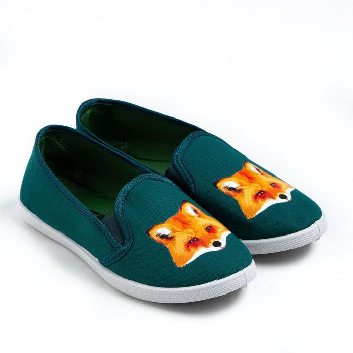 Слипоны KAFTAN женские с наклейкой "Лиса", мор.волна, 37 р-р