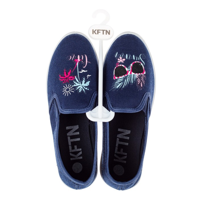 Слипоны KAFTAN женские с наклейкой "Hello time", синий, 36 р-р