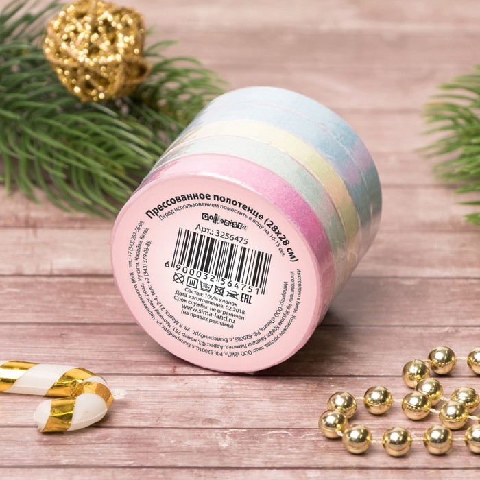 Полотенце прессованное Collorista "Новогоднее настроение" 28 х 28 см, хлопок