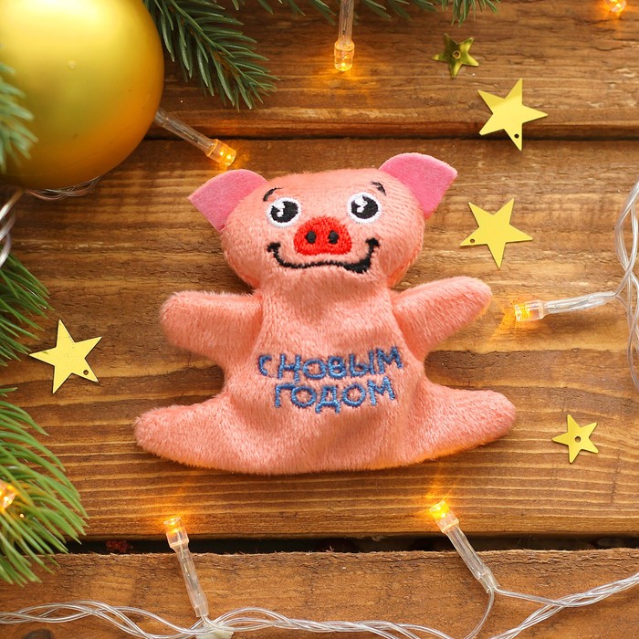 Магнит новогодний "С Новым годом!", мягкая игрушка