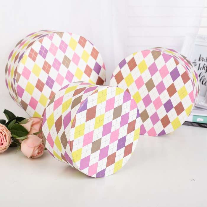 Набор коробок 3в1 "В ромбик", 23 х 23 х 11 - 17 х 17 х 9 см