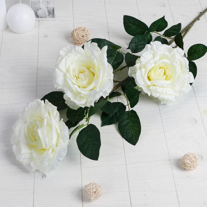 Цветы искусственные "Три пышных розы" 14*110 см, белый