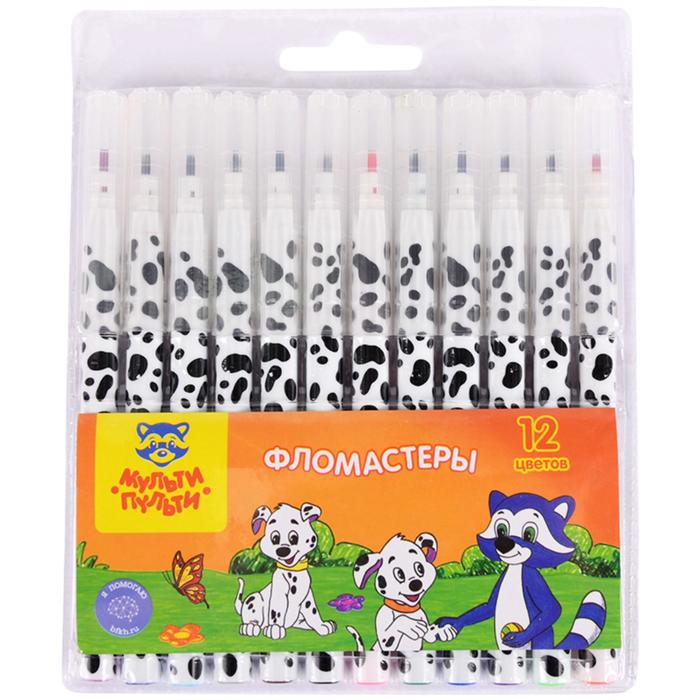 Фломастеры 12 цветов Мульти-Пульти «Енот и далматинцы», смываемые 240217