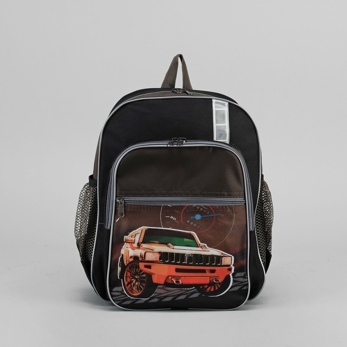 Рюкзак школьный "Машина", 2 отдела на молнии, 3 наружных кармана, цвет чёрный