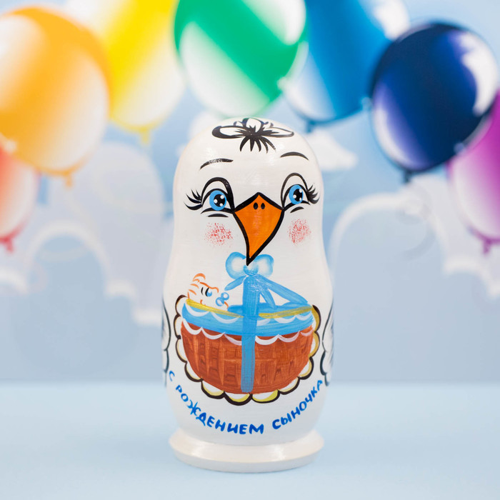 Матрешка 5 кукольная "С рождением сыночка" 13 см